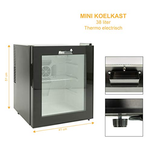 MaxxHome Mini Frigorífico - minibar - 38 litros de capacidad - 230 v - clase energética B (Negro/Vidrio)