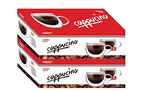 Maxxo Vasos de Doble Pared Cappuccino 4X 300 ml Copas de Vidrio Térmico Resistente al Calor y Frío Tazas con Efecto Flotante para Té y Café