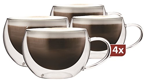 Maxxo Vasos de Doble Pared Cappuccino 4X 300 ml Copas de Vidrio Térmico Resistente al Calor y Frío Tazas con Efecto Flotante para Té y Café