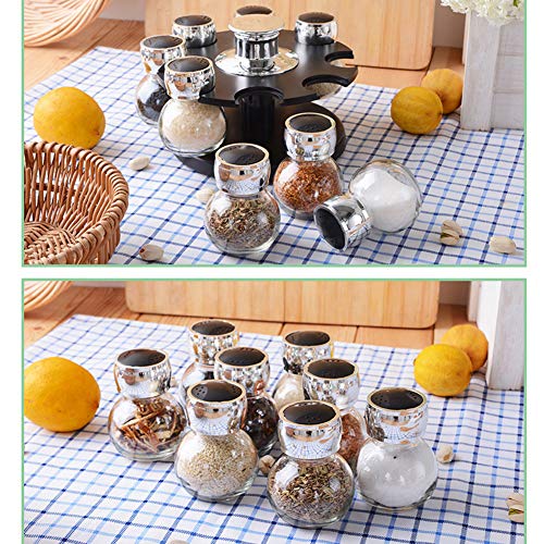 MAYAOEY Estante Giratorio para Especia Rack Spice Jar, Botella de Vidrio con Tapa Juego de Almacenamiento de condimentos Hogar Estante Giratorio Spice Restaurant Restaurant Grill (8 Piezas)