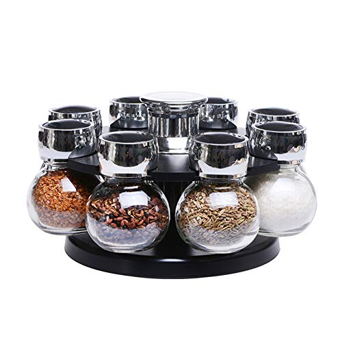 MAYAOEY Estante Giratorio para Especia Rack Spice Jar, Botella de Vidrio con Tapa Juego de Almacenamiento de condimentos Hogar Estante Giratorio Spice Restaurant Restaurant Grill (8 Piezas)