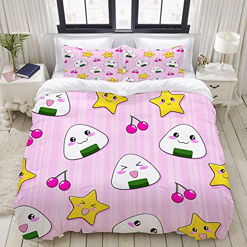 MAYBELOST Juego de Ropa de Cama con Funda de edredón, de Microfibra, Lindo Onigiri,con 2 Fundas de Almohada,220x240