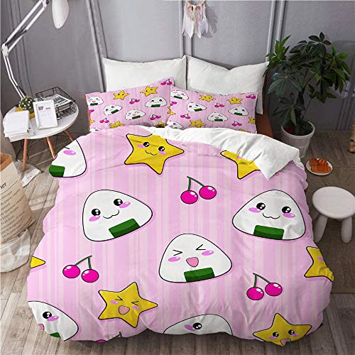 MAYBELOST Juego de Ropa de Cama con Funda de edredón, de Microfibra, Lindo Onigiri,con 2 Fundas de Almohada,220x240