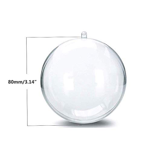 Mbuynow 20Pcs Bolas Transparentes para Adornos para Árbol de Navidad, Manualidades, Bolas rellenables Bolas, Transparente, 8CM