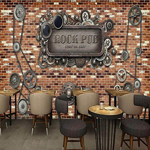 Mbwlkj Papel pintado Fotográfico Europeo Americano Pared De Ladrillo Maquinaria Industrial Engranaje Barra Cafetería Pared Posterior Personalizado Mural Papel pintado-450cmx300cm