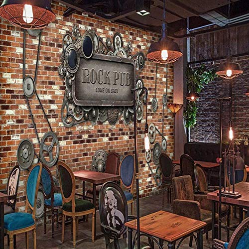 Mbwlkj Papel pintado Fotográfico Europeo Americano Pared De Ladrillo Maquinaria Industrial Engranaje Barra Cafetería Pared Posterior Personalizado Mural Papel pintado-450cmx300cm