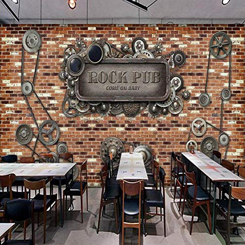 Mbwlkj Papel pintado Fotográfico Europeo Americano Pared De Ladrillo Maquinaria Industrial Engranaje Barra Cafetería Pared Posterior Personalizado Mural Papel pintado-450cmx300cm