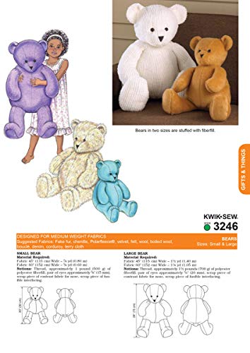 MCCALL Pattern Company K3246 Kwik - Patrones para Osos de Peluche (Tallas Grande y pequeña), Color Blanco