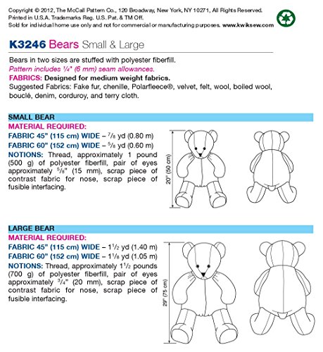 MCCALL Pattern Company K3246 Kwik - Patrones para Osos de Peluche (Tallas Grande y pequeña), Color Blanco