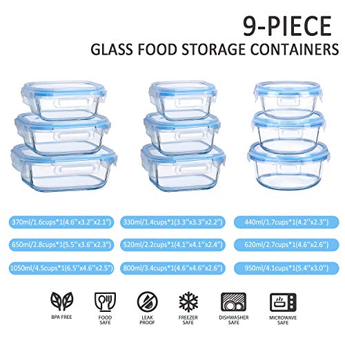 MCIRCO - Contenedores de cristal para almacenamiento de alimentos con tapas, recipiente de cristal para preparar comidas, recipientes para almuerzo, microondas, horno, congelador y lavavajillas.