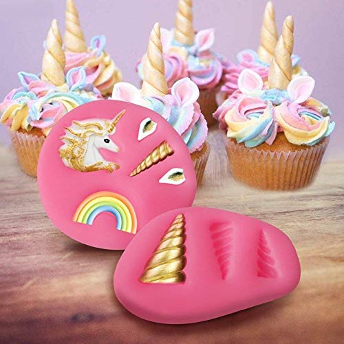 mciskin Molde de unicornio para decoración de tartas,diseño de unicornio con flores de unicornio,moldes de silicona para cupcakes,moldes de Chocolate Fondant (3 piezas)