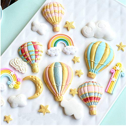 mciskin Moldes de silicona para fondant Luna &Estrella &Nube, globos y arcoíris, para decorar tartas, chocolate, azúcar, dulces, hornear, etc.(3 piezas)