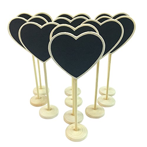 MCUILEE MINI Corazón pizarrón pizarra tablón WordPad de mensajes de madera con soporte de la boda lugar etiqueta de la tarjeta número/tarjeta de lugar el establecimiento de decoración, juego de 10