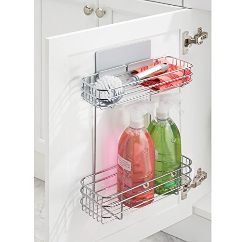 mDesign AFFIXX Estantes de Cocina para lavavajillas, estropajos, etc. – Estantería metálica de Pared autoadhesiva con Dos Alturas – Balda para Cocina sin Taladro – Color: Plateado