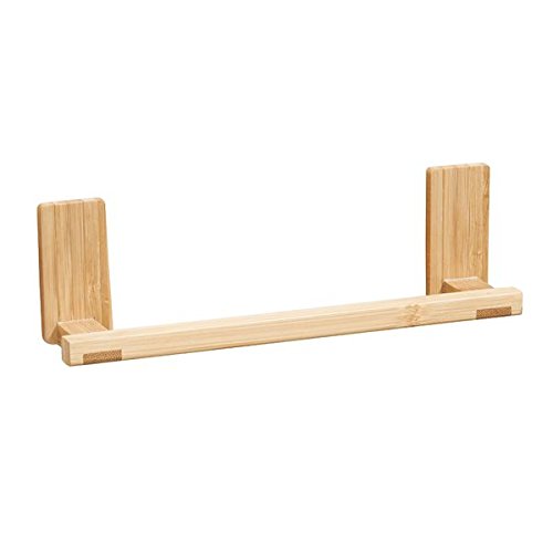 mDesign AFFIXX Toallero de bambú para colgar en pared, sin taladro - Soporte ideal como porta toallas y repasadores - Portatoallas autoadhesivo - resiste hasta 1,36 kg de carga
