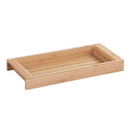 mdesign Bandeja de bambú – Original recipiente para objetos pequeños – Bandeja decorativa de material natural, ideal para baño o como vaciabolsillos, joyero o tarjetero – 13 cm x 28,2 cm x 3,1 cm