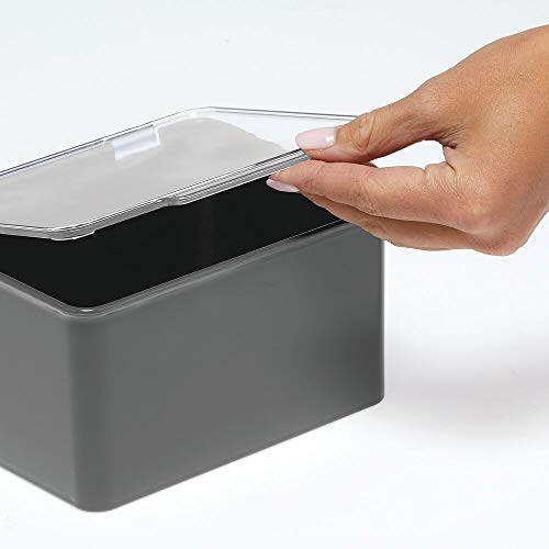 mDesign Caja con Tapa para la Cocina, la despensa o el despacho – Cajones de plástico sin BPA apilables – Cajas de ordenación compactas para artículos del hogar – Gris Oscuro/Transparente