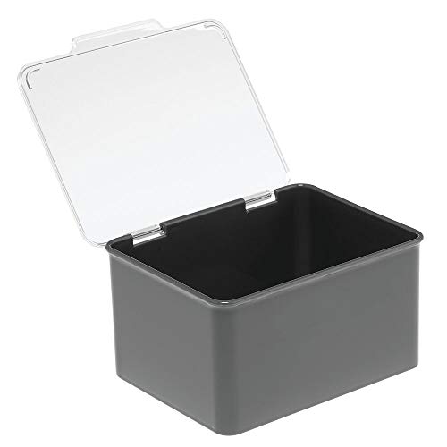 mDesign Caja con Tapa para la Cocina, la despensa o el despacho – Cajones de plástico sin BPA apilables – Cajas de ordenación compactas para artículos del hogar – Gris Oscuro/Transparente