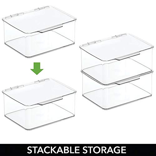 mDesign Caja con tapadera de plastico Transparente – Ideal como Organizador de Escritorio, costurero o para Material de Manualidades – Cajas de almacenaje apilables – Tamaño pequeño