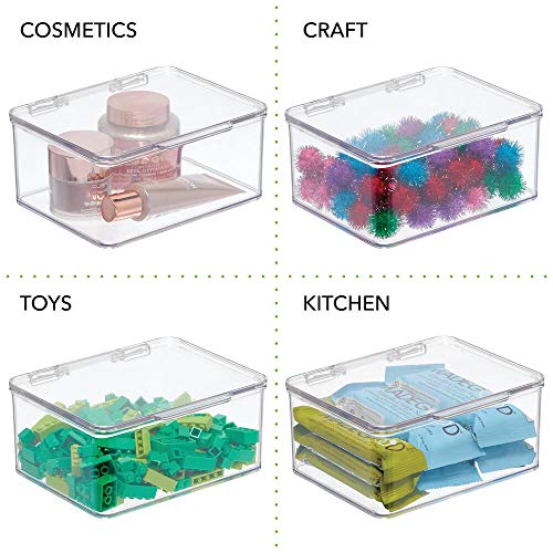 mDesign Caja con tapadera de plastico Transparente – Ideal como Organizador de Escritorio, costurero o para Material de Manualidades – Cajas de almacenaje apilables – Tamaño pequeño