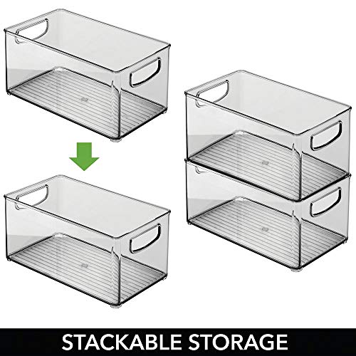 mDesign Caja de almacenaje con asas integradas – Cajas organizadoras para utensilios de cocina, baño o material de oficina – Organizador de escritorio en plástico – gris humo