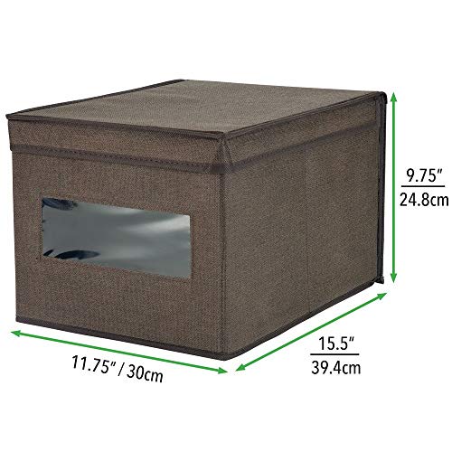 mDesign Caja de almacenamiento apilable con ventana para el armario y el dormitorio – Caja organizadora grande con tapa fabricada en fibra sintética – Organizador de ropa – marrón espresso