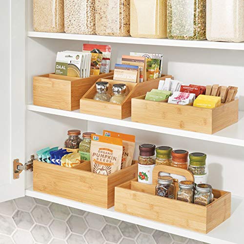 mDesign Caja organizadora grande en madera de bambú para cocina y despensa – Organizador de cocina con diseño abierto – Caja de madera ecológica para alimentos de todo tipo – color bambú