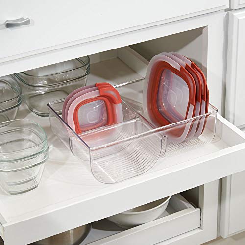 mDesign Caja organizadora para guardar hasta 38 tapas de fiambreras – Cesta organizadora para cubiertas de envases herméticos y más – Organizador de cocina vertical para tapas – transparente