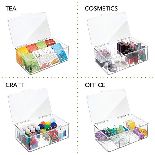 mDesign Caja para té con 8 compartimentos – Caja para bolsas de té con tapa abatible para proteger el contenido – Caja de plástico para guardar té e infusiones – transparente