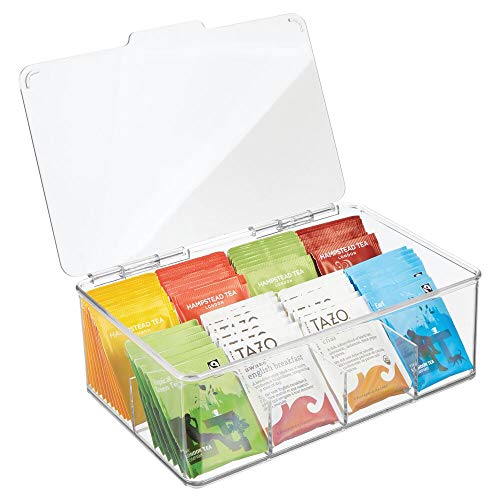 mDesign Caja para té con 8 compartimentos – Caja para bolsas de té con tapa abatible para proteger el contenido – Caja de plástico para guardar té e infusiones – transparente