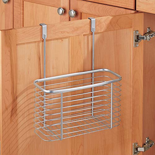 mDesign Cesta metálica para Puertas de armarios – Estante de Cocina y baño sin Taladro - Práctico Organizador de Fregadero para Estropajo, detergente, etc. - Accesorios de Cocina - Plateado