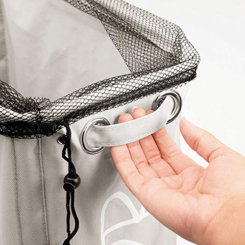 mDesign Cesta para ropa sucia con ruedas – Cesto de ropa plegable hecho de poliéster y plástico – Canasto para ropa portátil con cordón y moderna impresión – gris claro y negro