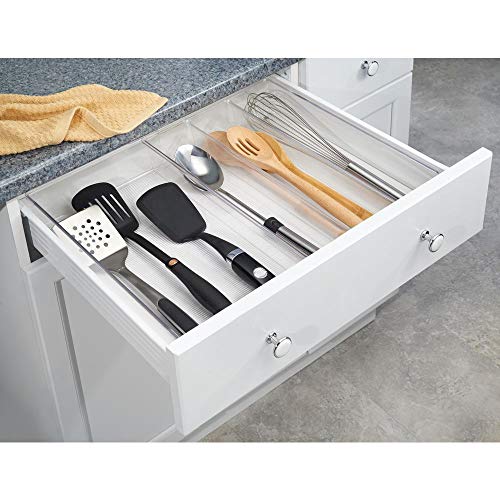 mDesign Cubertero para cajón extensible – Organizador de cubiertos para cajones – Separador de cajones para diversos utensilios de cocina – Color: transparente – 4 compartimentos