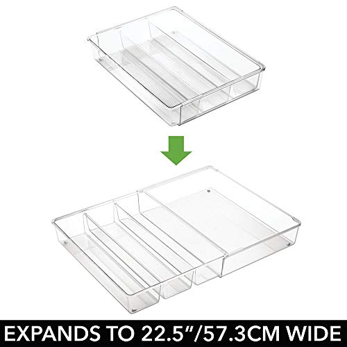 mDesign Cubertero para cajón extensible – Organizador de cubiertos para cajones – Separador de cajones para diversos utensilios de cocina – Color: transparente – 4 compartimentos