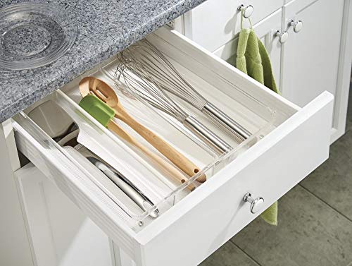 mDesign Cubertero para cajón Extensible – Organizador de Cubiertos para cajones – Separador de cajones para Diversos Utensilios de Cocina – Color: Transparente – 3 Compartimentos