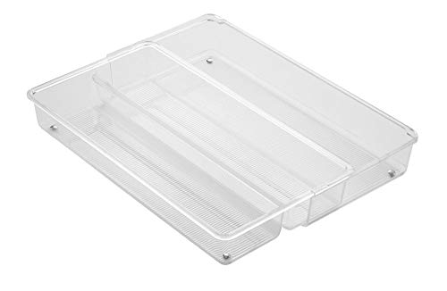 mDesign Cubertero para cajón Extensible – Organizador de Cubiertos para cajones – Separador de cajones para Diversos Utensilios de Cocina – Color: Transparente – 3 Compartimentos