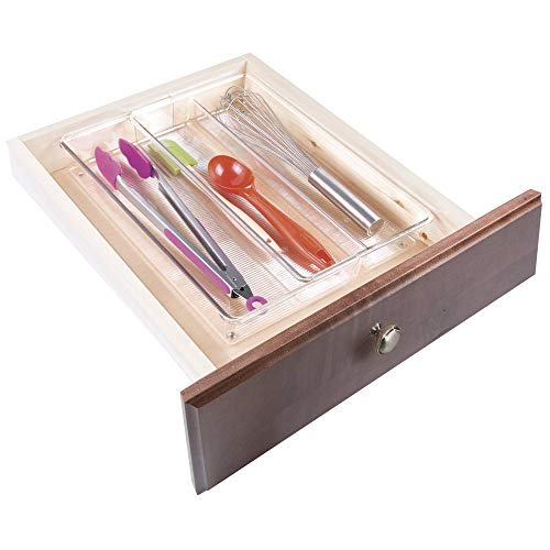 mDesign Cubertero para cajón Extensible – Organizador de Cubiertos para cajones – Separador de cajones para Diversos Utensilios de Cocina – Color: Transparente – 3 Compartimentos