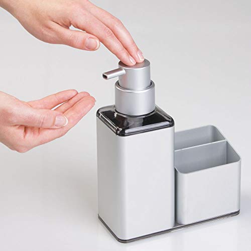 mDesign dispensador de jabón - Dispensador de Gel Recargable con Capacidad de 384 ml - Dispensador de jabon liquido Hecho de Aluminio y plástico - con Porta estropajos Integrado