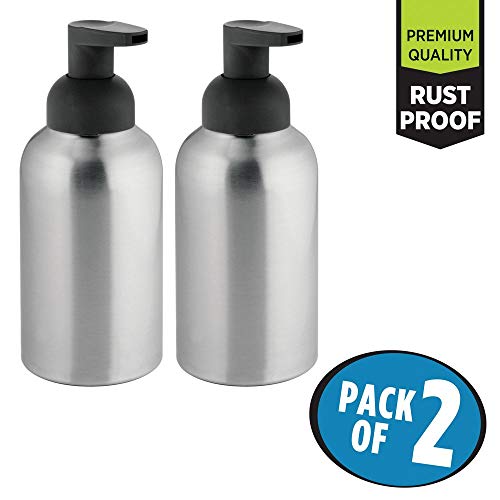 mDesign Dosificador de jabon Recargable - Dosificador de Espuma de Aluminio Inoxidable con Cabezal en plástico Resistente - 444 ml - óptimo para Cocina o como Accesorio para baño - Set x2