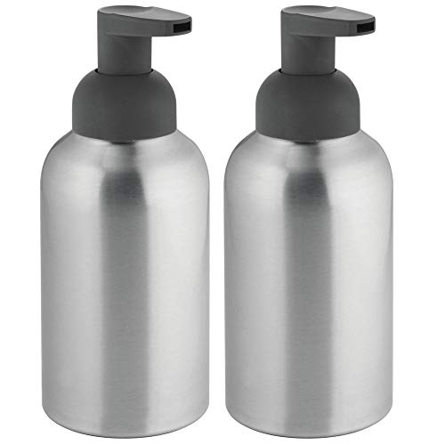 mDesign Dosificador de jabon Recargable - Dosificador de Espuma de Aluminio Inoxidable con Cabezal en plástico Resistente - 444 ml - óptimo para Cocina o como Accesorio para baño - Set x2