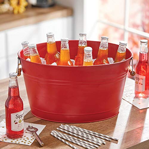 mDesign Enfriador de Botellas de Metal – Champanera Decorativa con Asas – Ideal como Cubo para Enfriar Bebidas como Vino, Cerveza, Cava o refrescos – Rojo