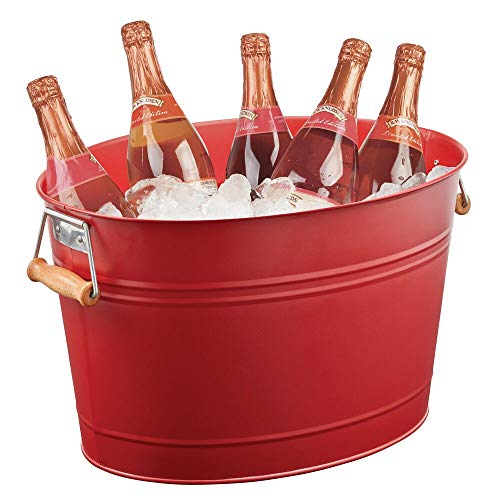 mDesign Enfriador de Botellas de Metal – Champanera Decorativa con Asas – Ideal como Cubo para Enfriar Bebidas como Vino, Cerveza, Cava o refrescos – Rojo