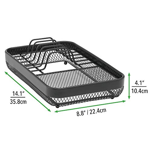 mDesign Escurridor de platos compacto para el fregadero o la encimera – Bandeja escurreplatos con 6 ranuras para platos – Cesta metálica para secar platos, vasos y cubiertos – negro