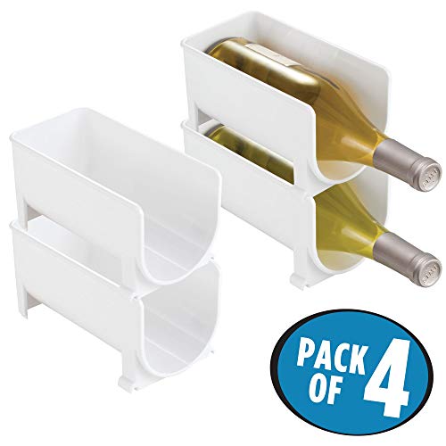 mDesign Estante para botellas - Ahorre espacio con este botellero apilable y tenga siempre ordenadas sus botellas de vino, agua o refrescos - Vinoteca (set de 4 soportes individuales) - Blanco