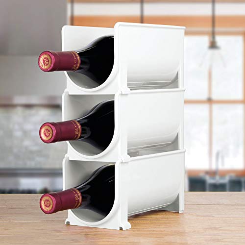 mDesign Estante para botellas - Ahorre espacio con este botellero apilable y tenga siempre ordenadas sus botellas de vino, agua o refrescos - Vinoteca (set de 4 soportes individuales) - Blanco