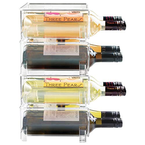 mDesign Estante para botellas de vino - Ahorre espacio con este botellero apilable y tenga siempre ordenadas sus botellas de vino, agua o refrescos - Vinoteca para 8 botellas - transparente