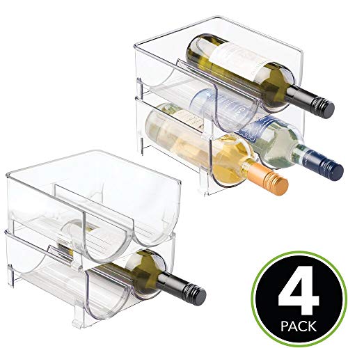 mDesign Estante para botellas de vino - Ahorre espacio con este botellero apilable y tenga siempre ordenadas sus botellas de vino, agua o refrescos - Vinoteca para 8 botellas - transparente