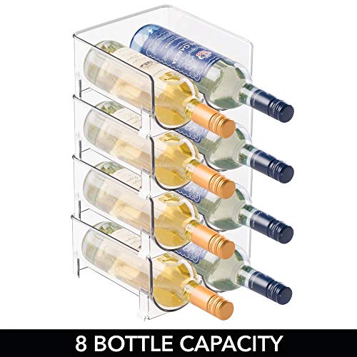 mDesign Estante para botellas de vino - Ahorre espacio con este botellero apilable y tenga siempre ordenadas sus botellas de vino, agua o refrescos - Vinoteca para 8 botellas - transparente