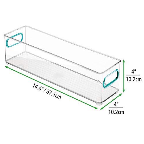 mDesign Fiambrera para el frigorífico – Cajas de plástico para guardar alimentos – Organizador de nevera estrecho para lácteos, frutas y otros alimentos – transparente/azul