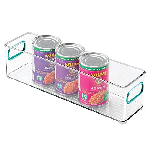 mDesign Fiambrera para el frigorífico – Cajas de plástico para guardar alimentos – Organizador de nevera estrecho para lácteos, frutas y otros alimentos – transparente/azul